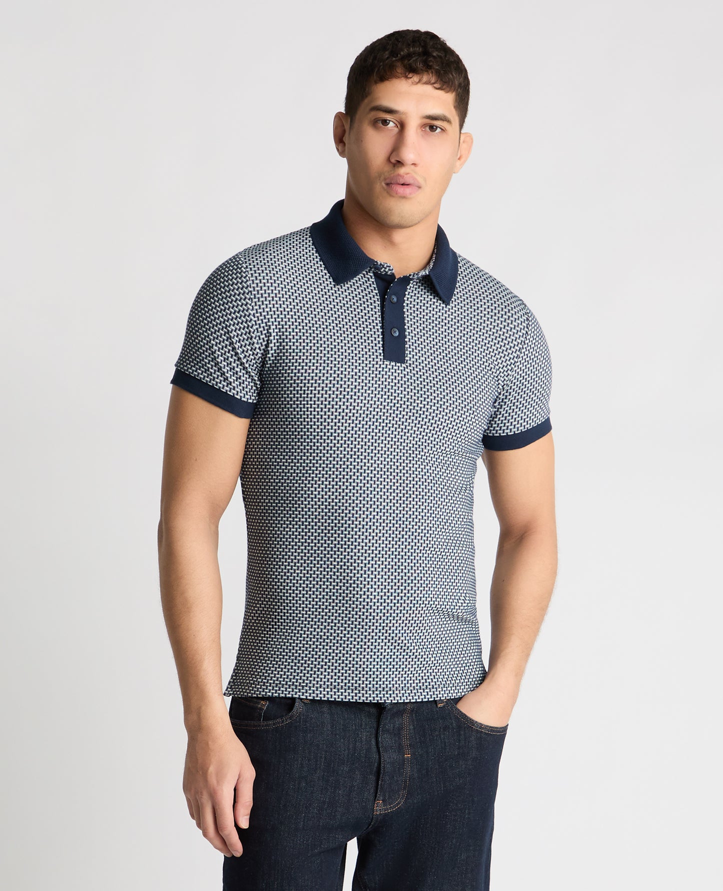 Weave Design Stretch Polo Shirt