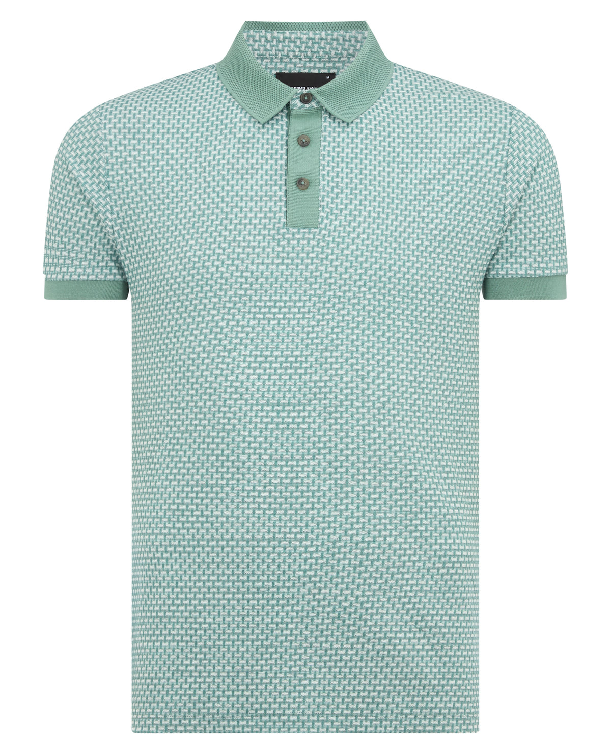Man wearing a green Tapered Fit Cotton-Blend Polo Shirt