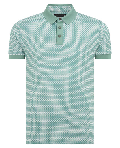 Man wearing a green Tapered Fit Cotton-Blend Polo Shirt