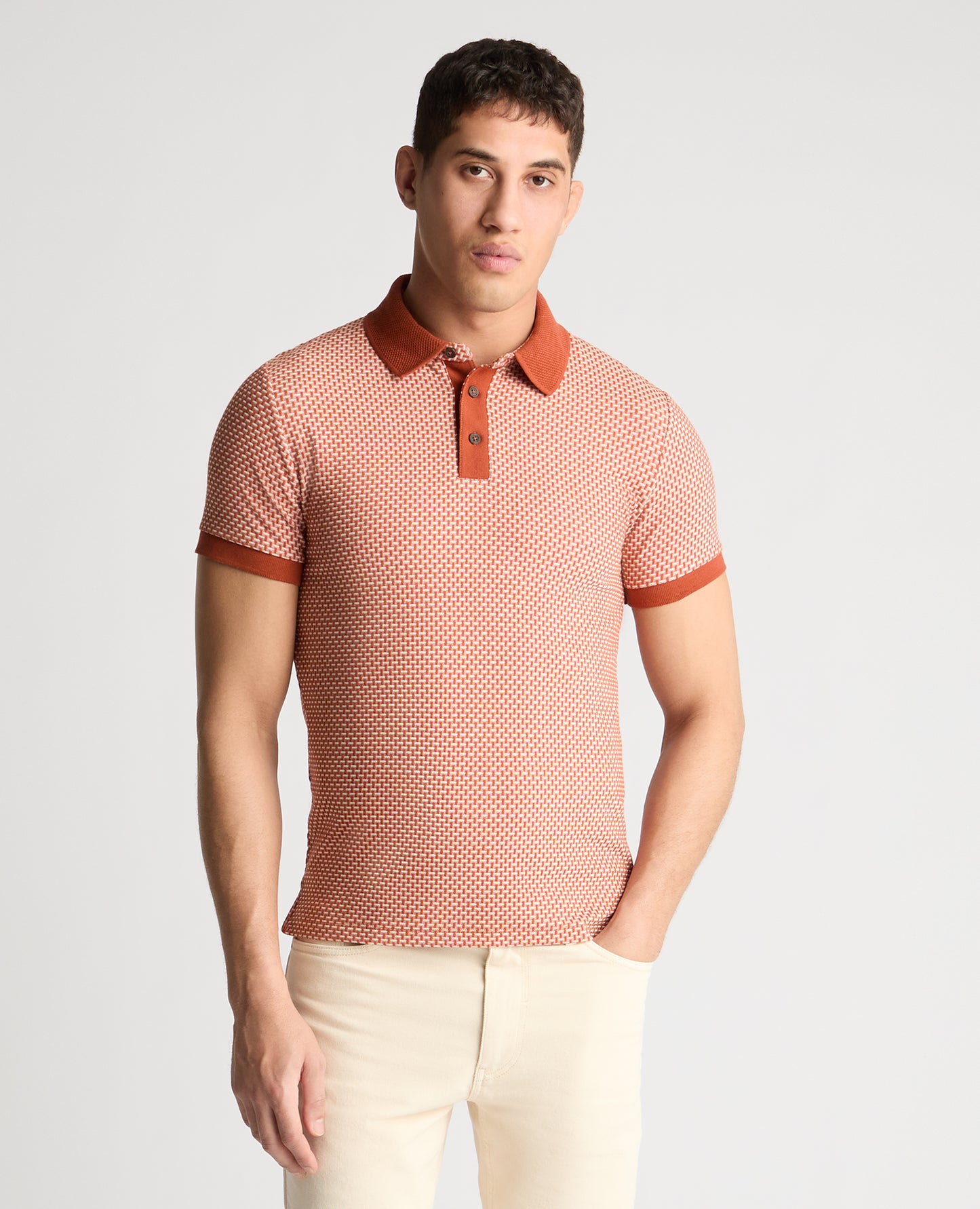 Weave Design Stretch Polo Shirt