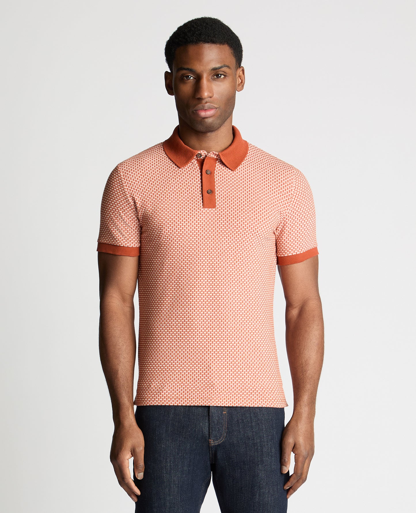 Weave Design Stretch Polo Shirt