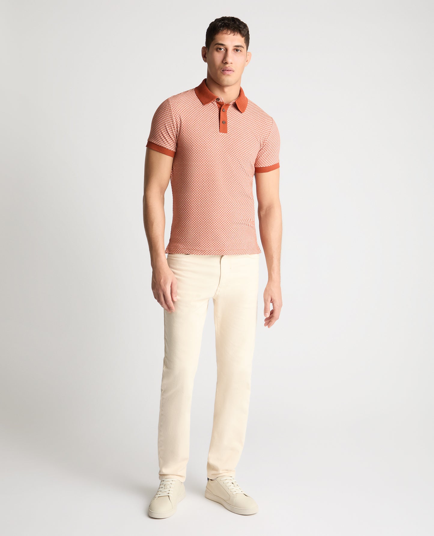 Weave Design Stretch Polo Shirt