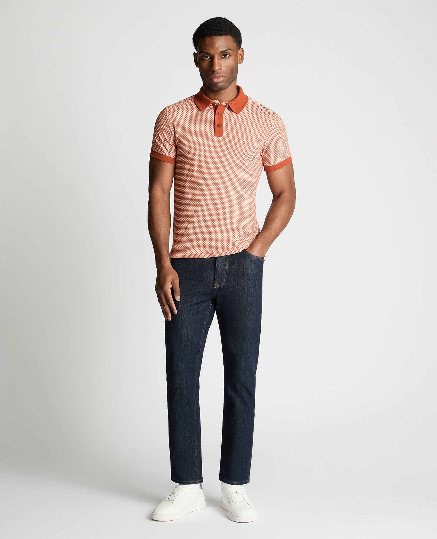 Weave Design Stretch Polo Shirt