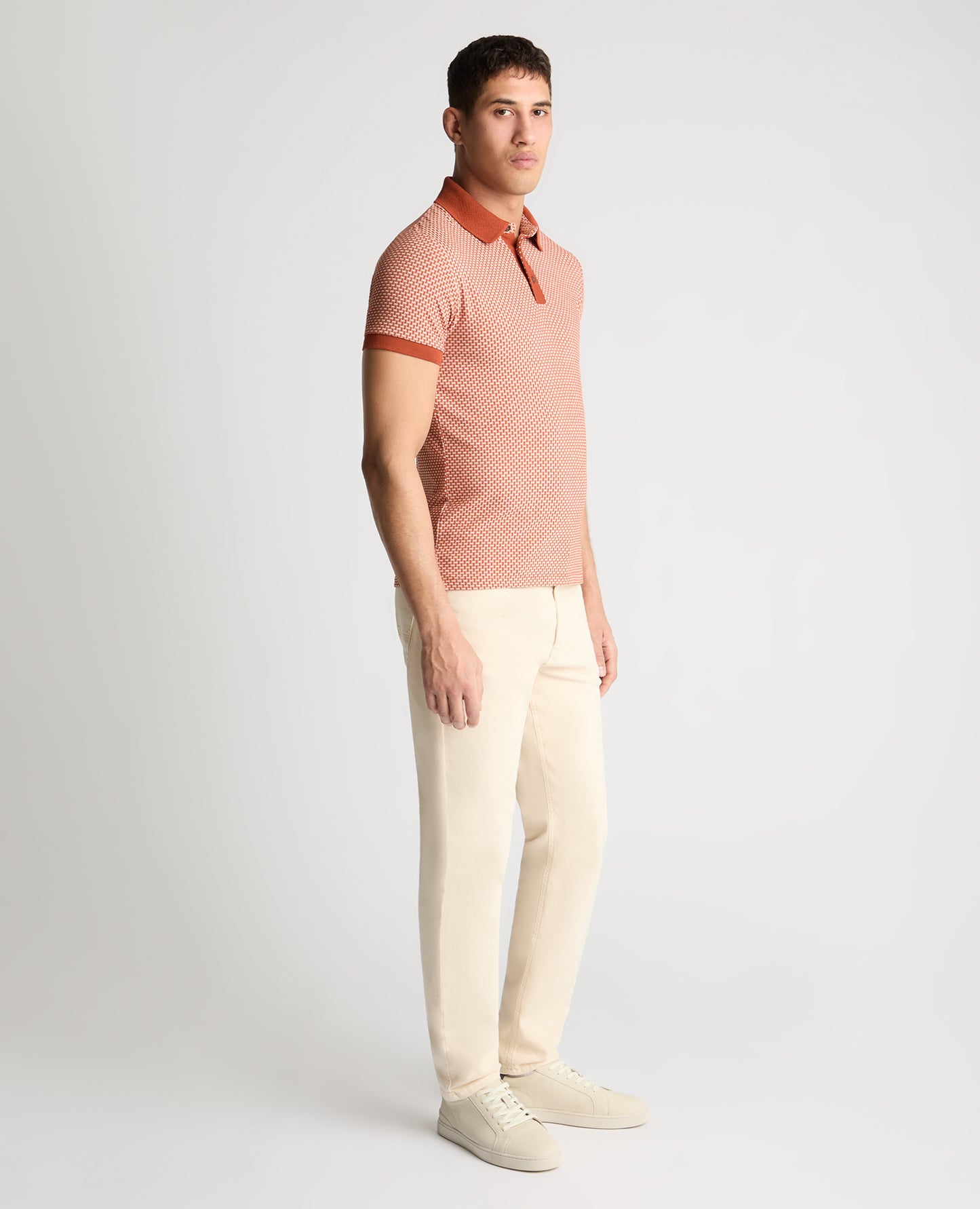 Weave Design Stretch Polo Shirt
