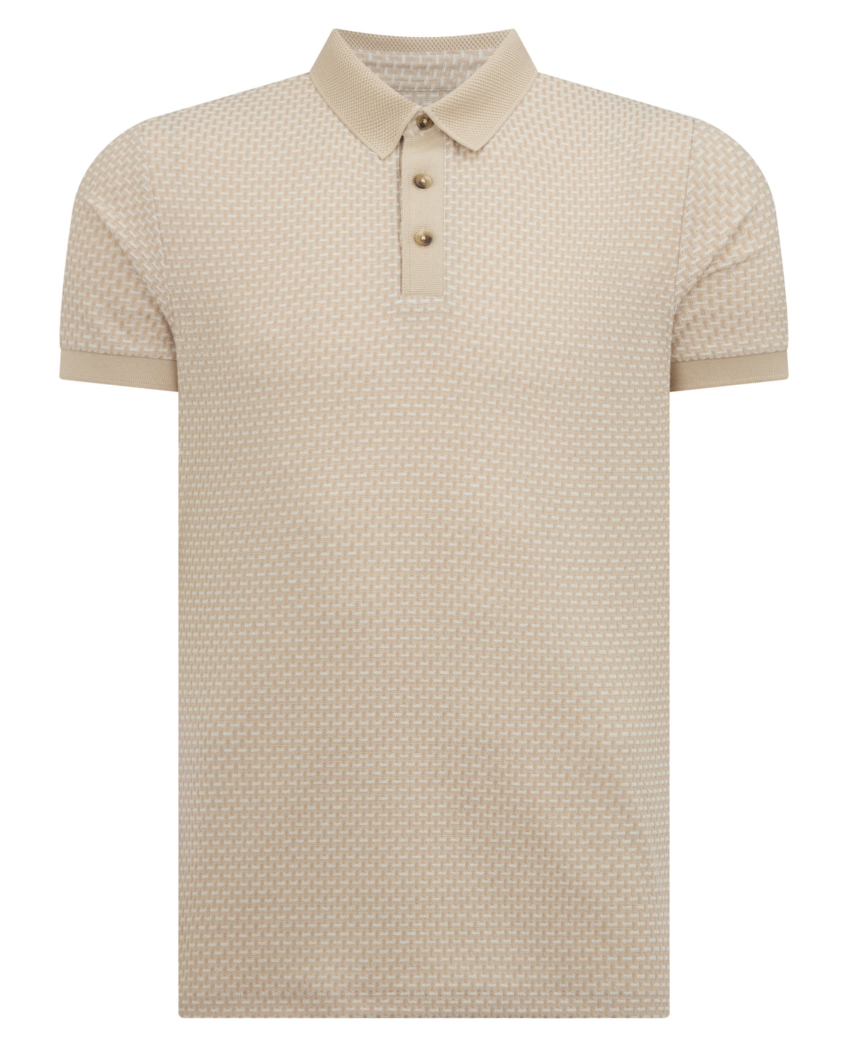 Man wearing a sand Tapered Fit Cotton-Blend Polo Shirt