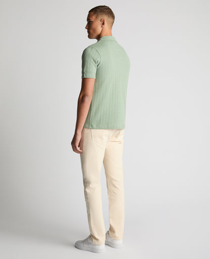 Man wearing a green Relaxed Fit Cotton-Linen Cuban Collar Shirt