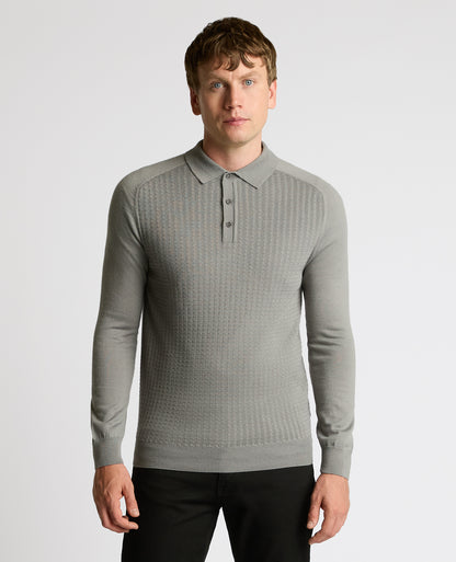 Man wearing a grey Merino Wool-Blend Knit Polo