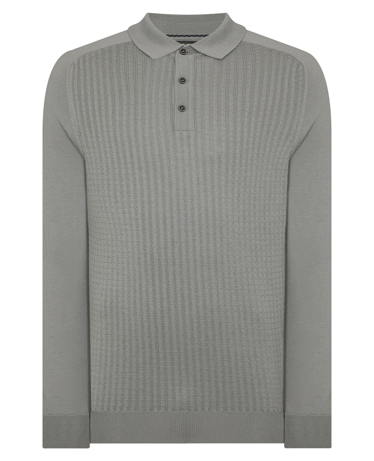 Man wearing a grey Merino Wool-Blend Knit Polo