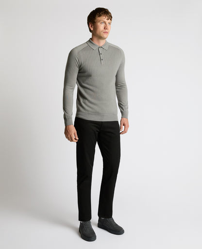 Man wearing a grey Merino Wool-Blend Knit Polo