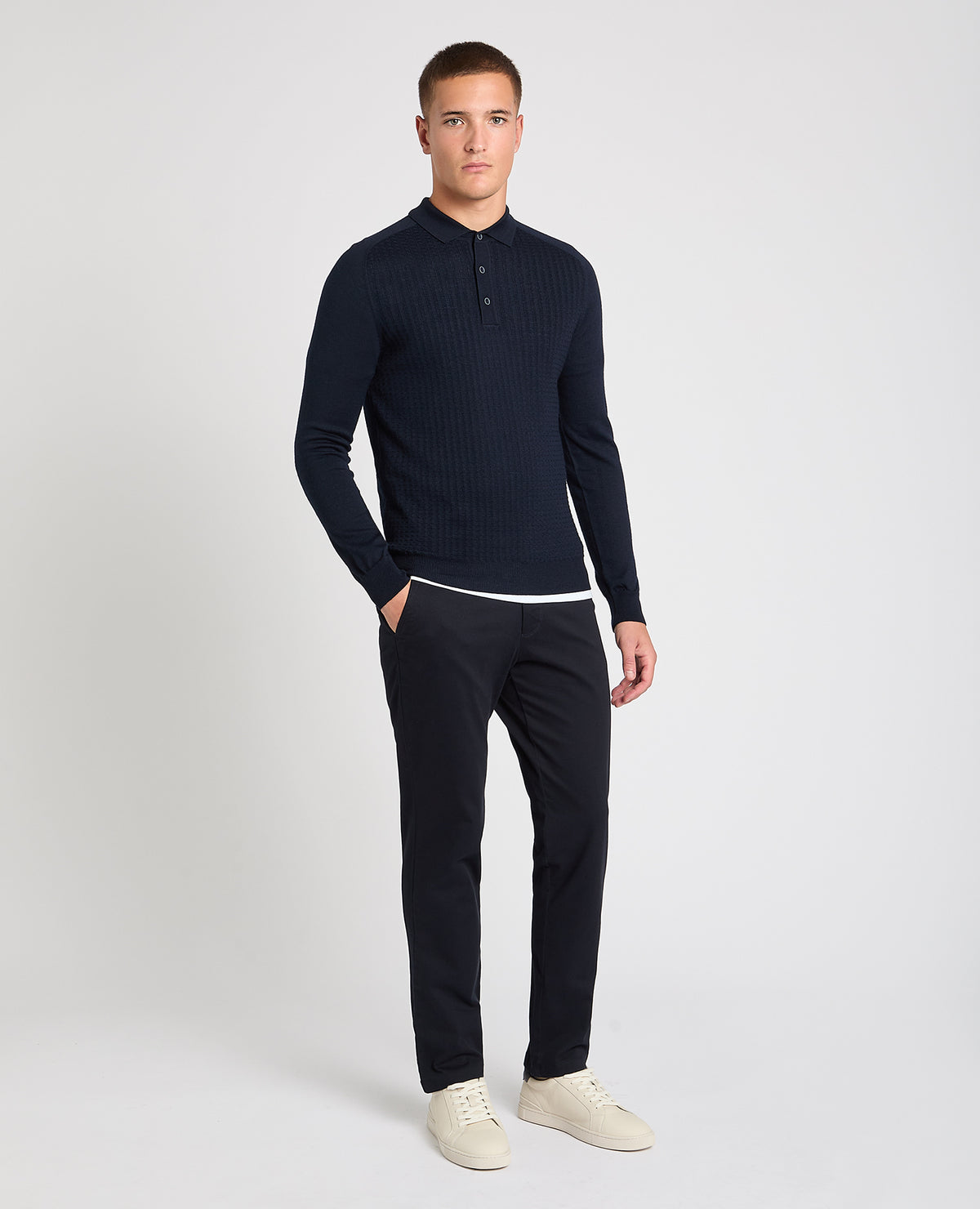Man wearing a navy jumper