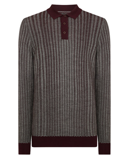 Plaited Stripe Wool-Blend Knit Polo