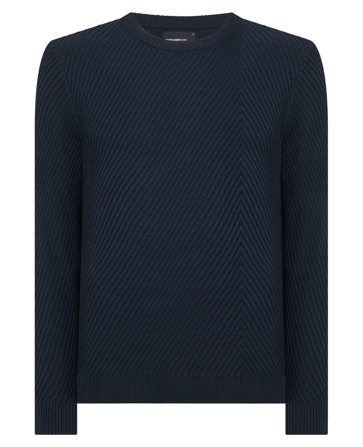 Man wearing a blue Cotton Interest Fabric Sweater
