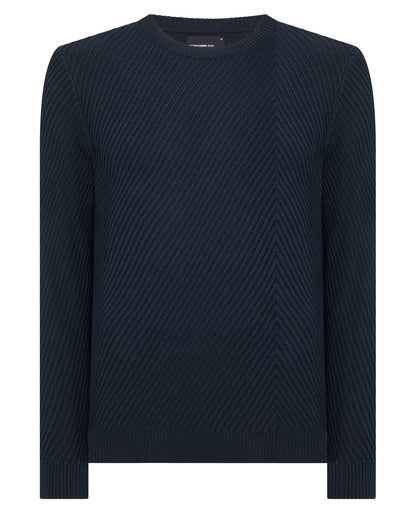 Man wearing a blue Cotton Interest Fabric Sweater