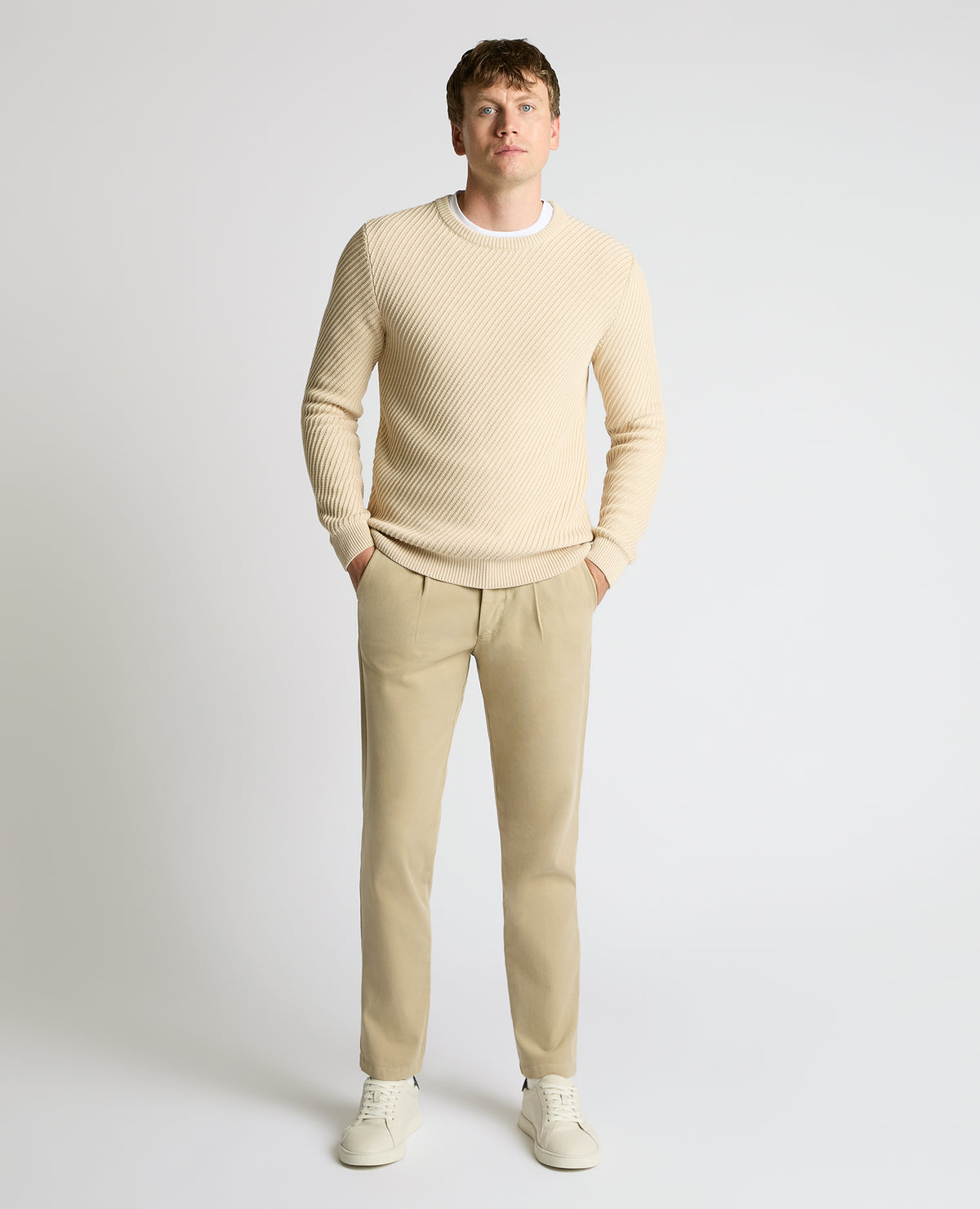 Man wearing a sand Cotton Interest Fabric Sweater