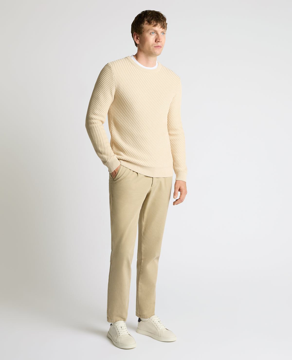 Man wearing a sand Cotton Interest Fabric Sweater