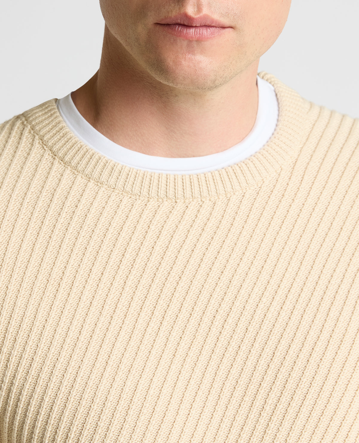Man wearing a sand Cotton Interest Fabric Sweater