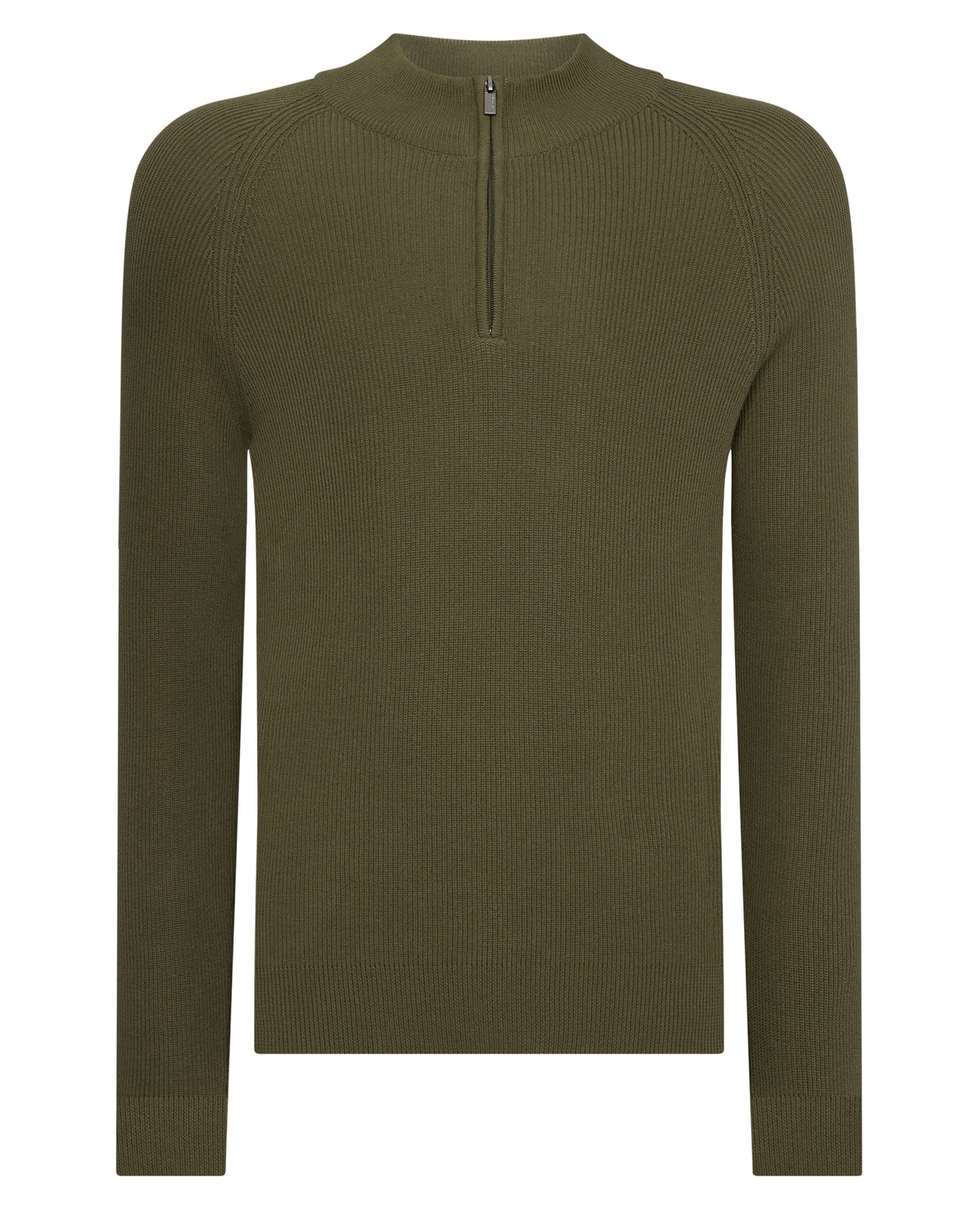 Man wearing a green Cotton Half-Zip Knit Sweater