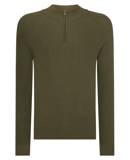 Man wearing a green Cotton Half-Zip Knit Sweater