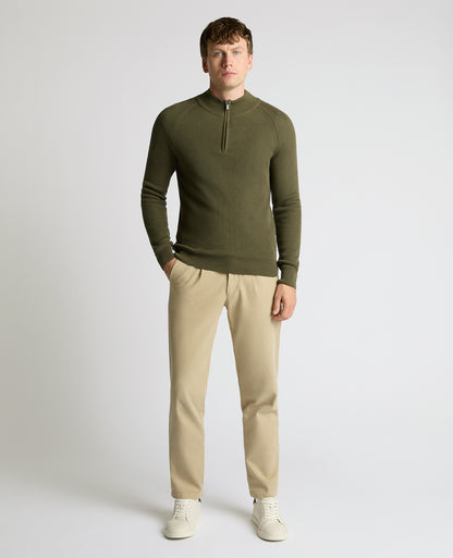 Man wearing a green Cotton Half-Zip Knit Sweater
