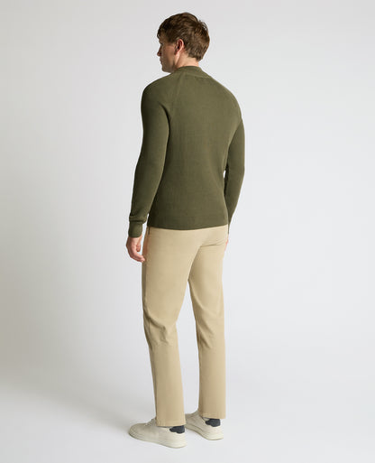 Man wearing a green Cotton Half-Zip Knit Sweater