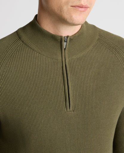 Man wearing a green Cotton Half-Zip Knit Sweater