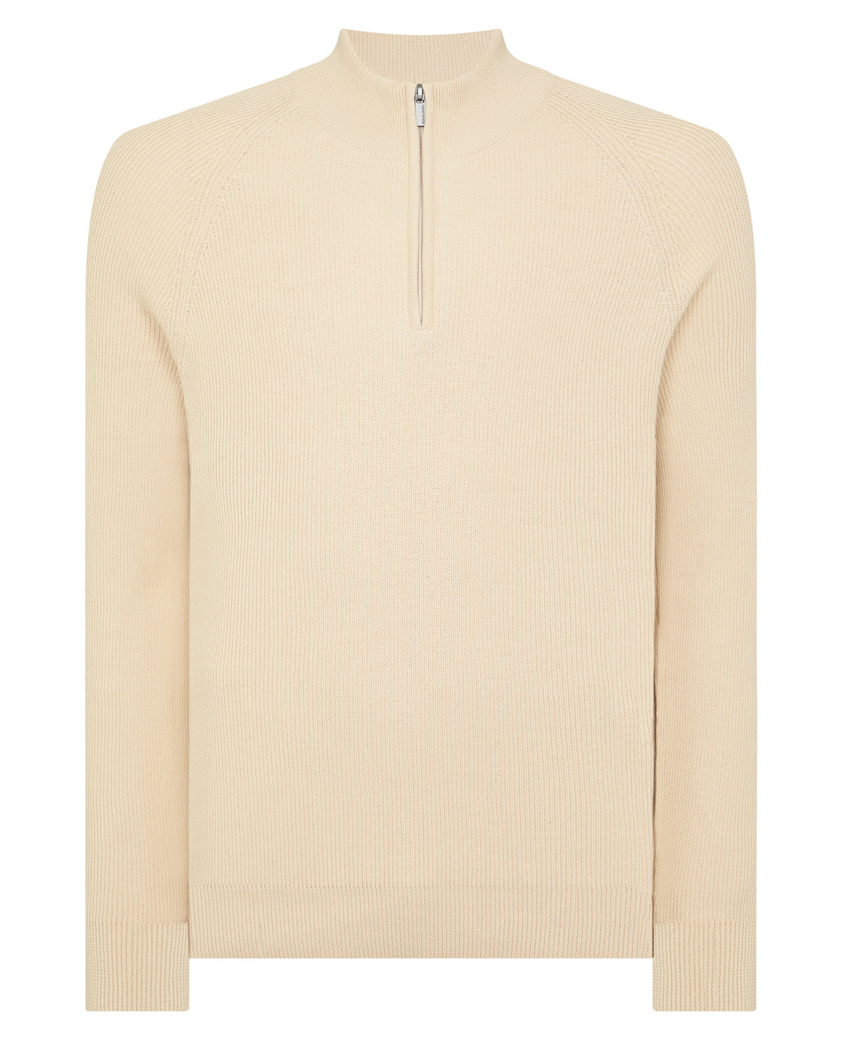 Man wearing a sand Cotton Half-Zip Knit Sweater