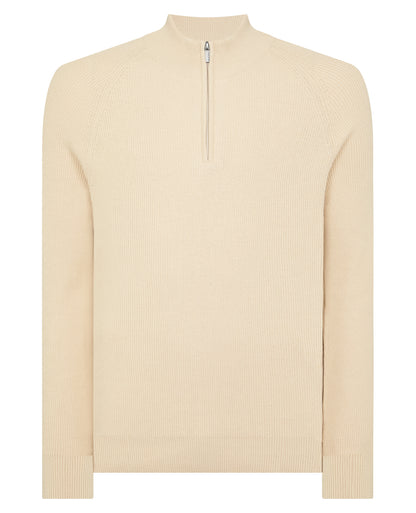 Man wearing a sand Cotton Half-Zip Knit Sweater
