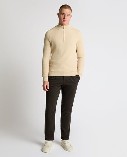 Man wearing a sand Cotton Half-Zip Knit Sweater