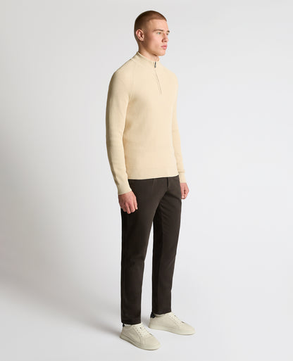 Man wearing a sand Cotton Half-Zip Knit Sweater