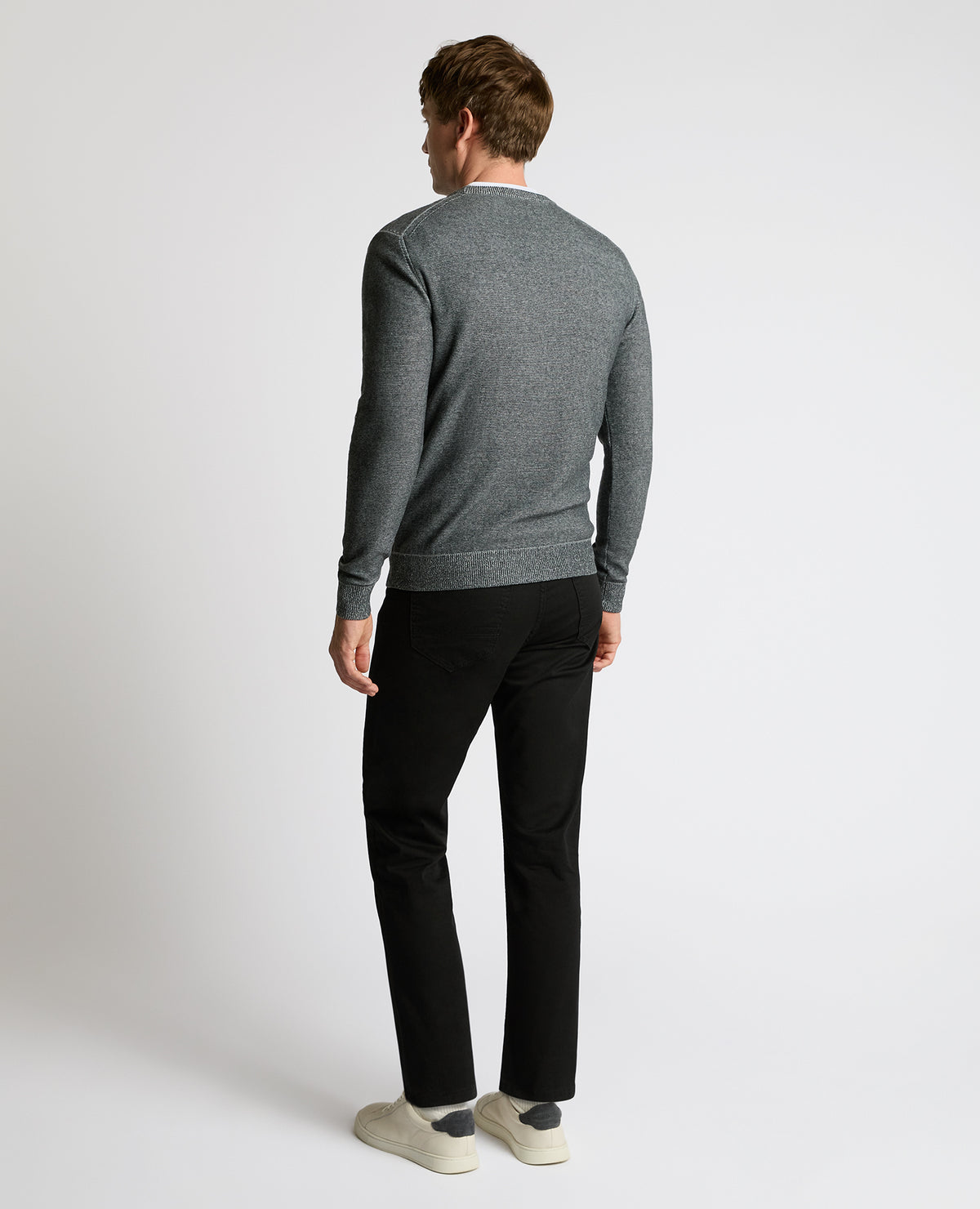 Man wearing a grey Two-Tone Knit Sweater
