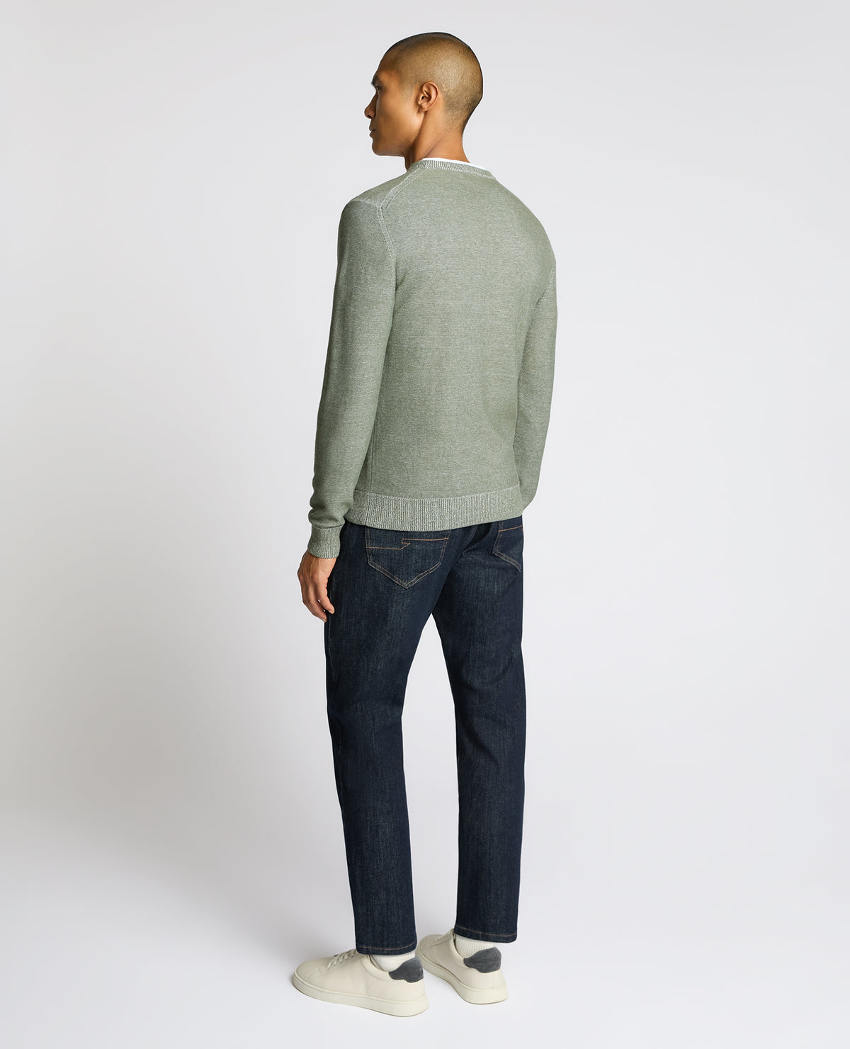 Man wearing a green Two-Tone Knit Sweater