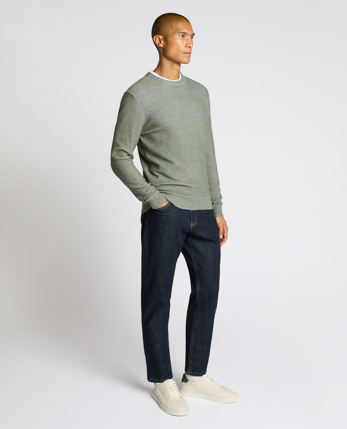 Man wearing a green Two-Tone Knit Sweater