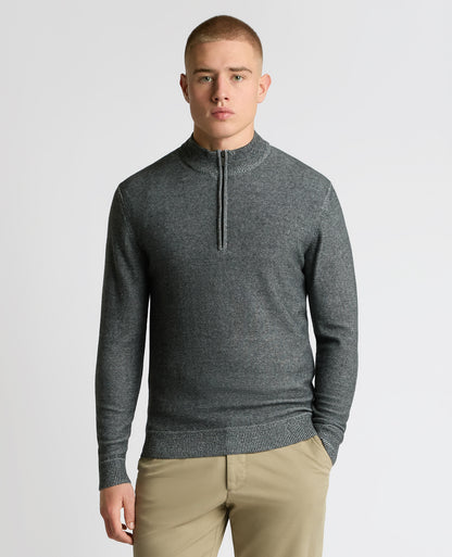 Man wearing a grey Two-Tone Half-Zip Knit Sweater