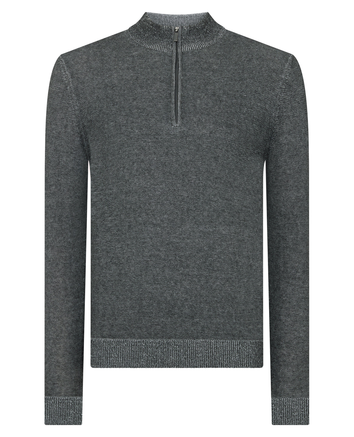 Man wearing a grey Two-Tone Half-Zip Knit Sweater