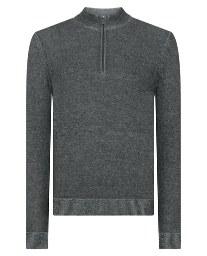 Man wearing a grey Two-Tone Half-Zip Knit Sweater