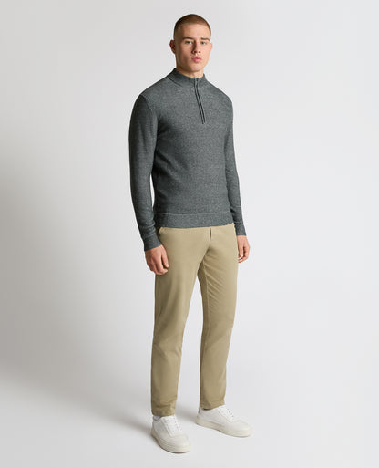 Man wearing a grey Two-Tone Half-Zip Knit Sweater