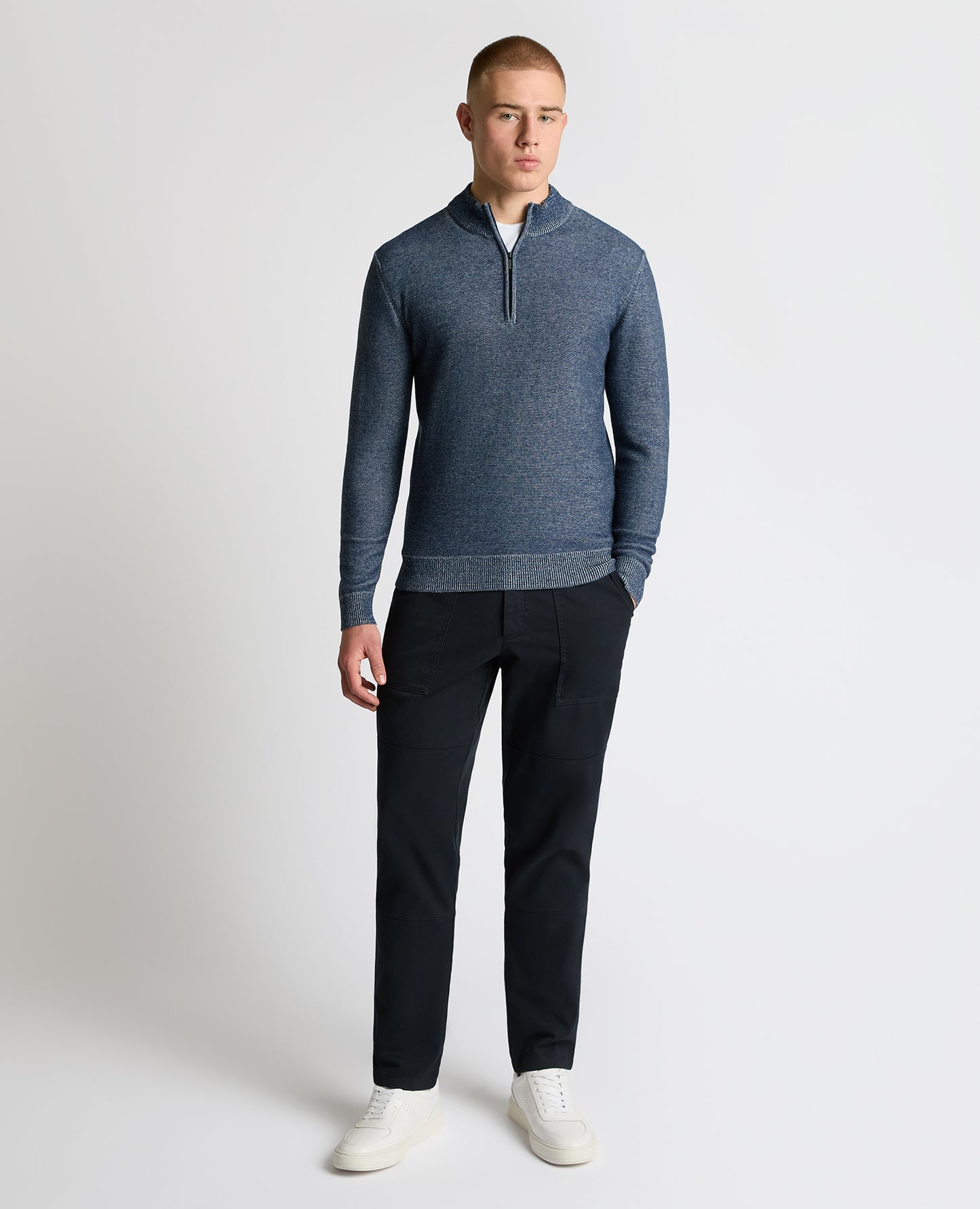 Two-Tone Half-Zip Knit Sweater
