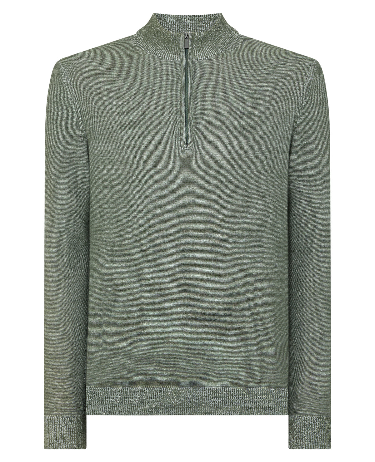 Man wearing a green Two-Tone Half-Zip Knit Sweater