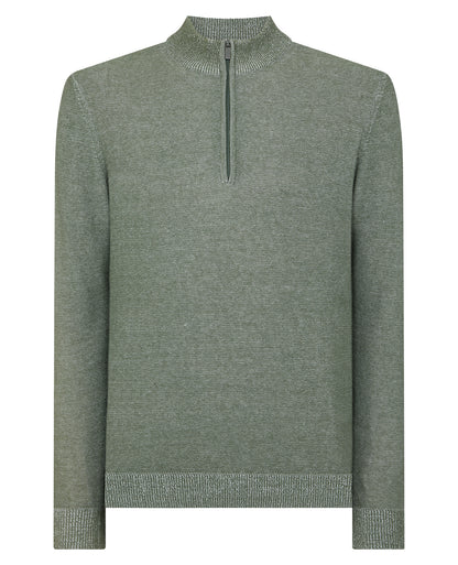 Man wearing a green Two-Tone Half-Zip Knit Sweater