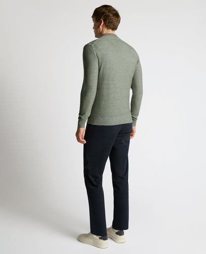Man wearing a green Two-Tone Half-Zip Knit Sweater