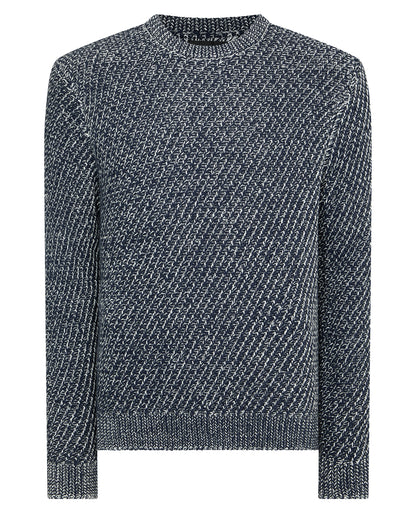 Man wearing a blue Two-Tone Cotton-Blend Knit Sweater