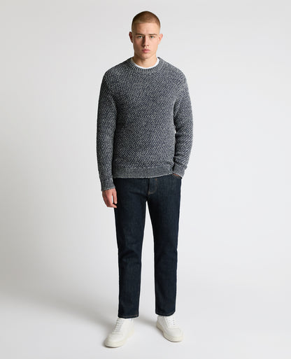 Man wearing a blue Two-Tone Cotton-Blend Knit Sweater