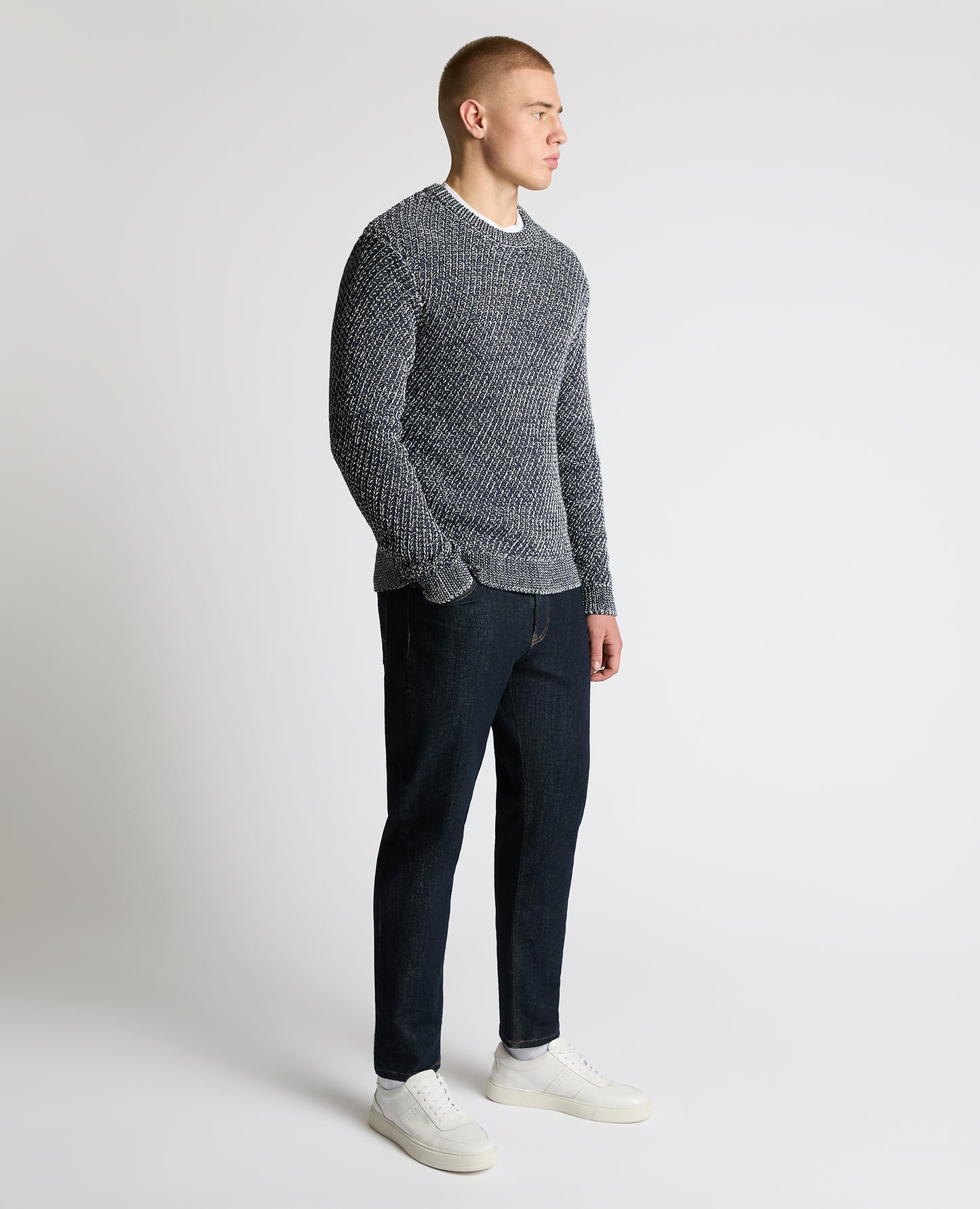 Two-Tone Cotton-Blend Knit Sweater