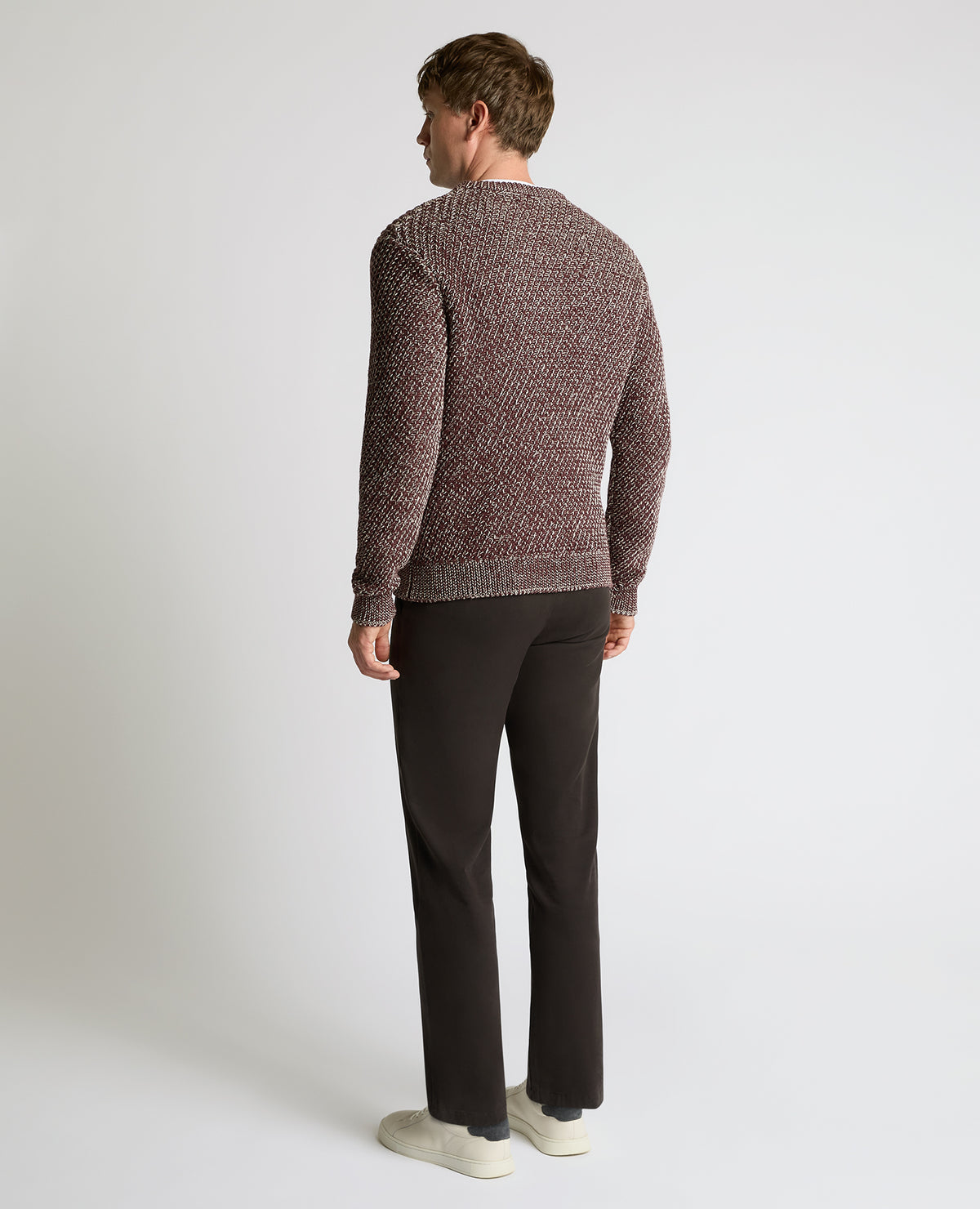 Man wearing a brown Two-Tone Cotton-Blend Knit Sweater