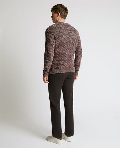 Man wearing a brown Two-Tone Cotton-Blend Knit Sweater