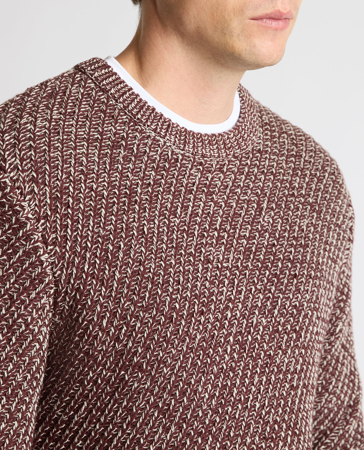 Man wearing a brown Two-Tone Cotton-Blend Knit Sweater