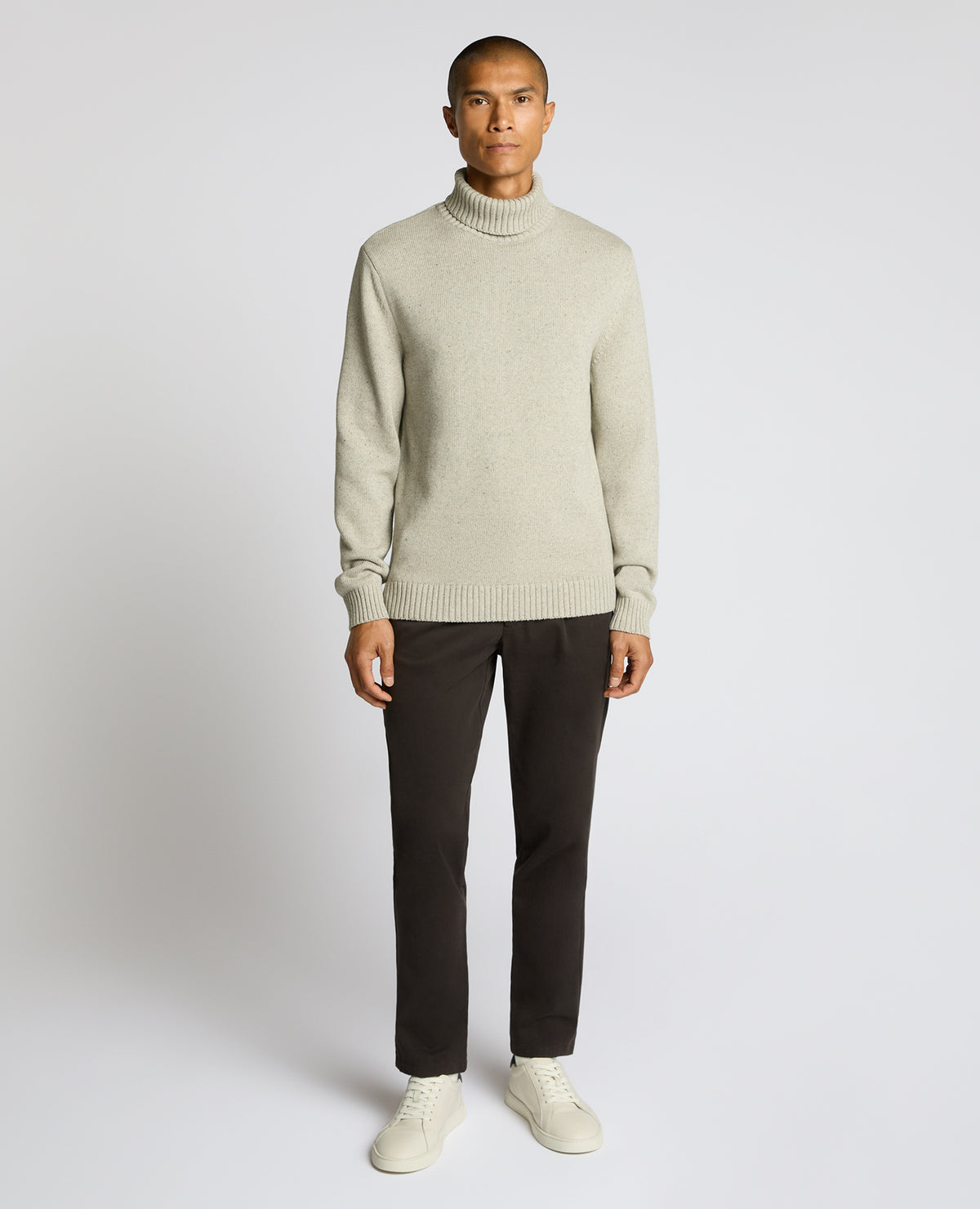 Man wearing a grey Roll Neck Cotton Knit Sweater