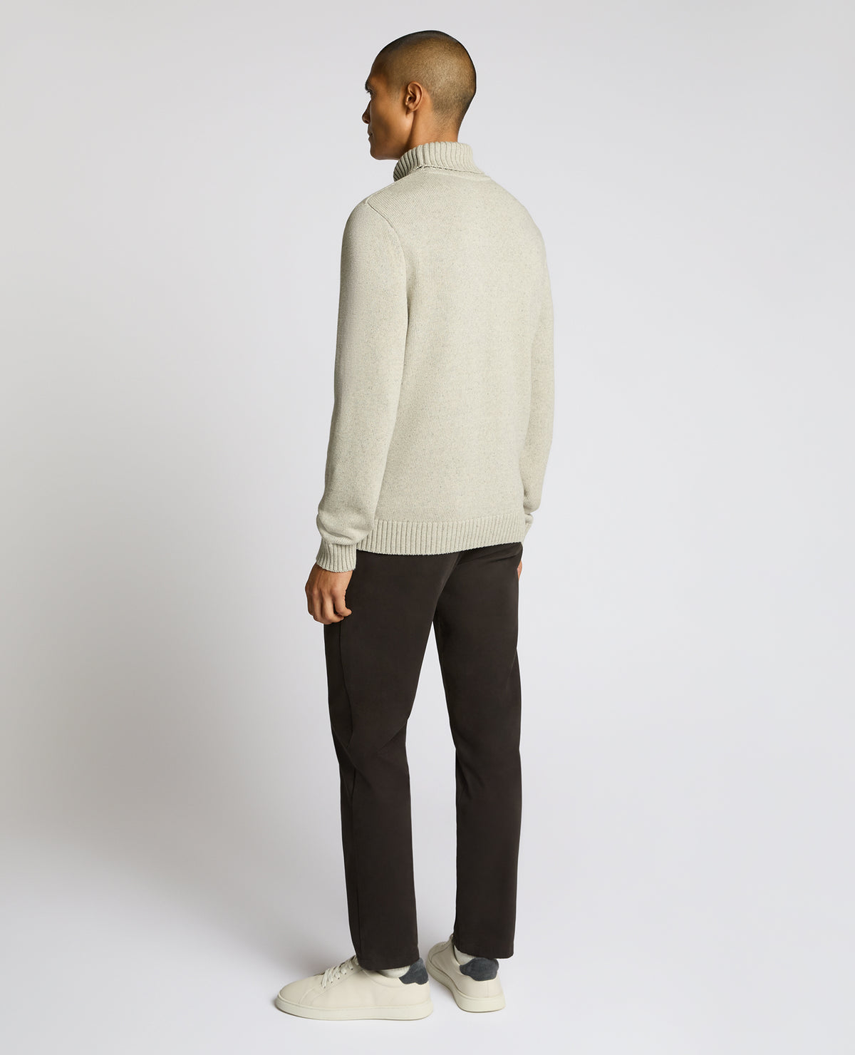 Man wearing a grey Roll Neck Cotton Knit Sweater