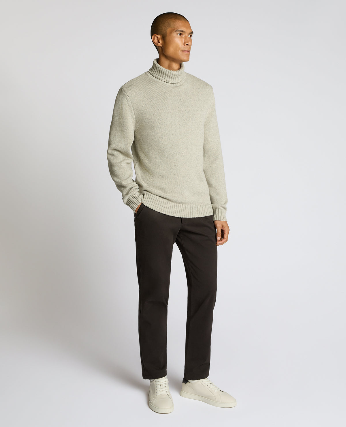 Man wearing a grey Roll Neck Cotton Knit Sweater