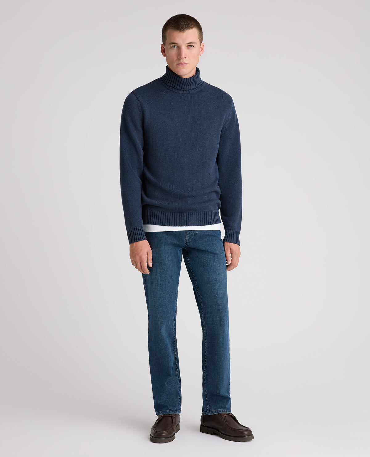 Dark Blue Roll Neck Cotton Jumper